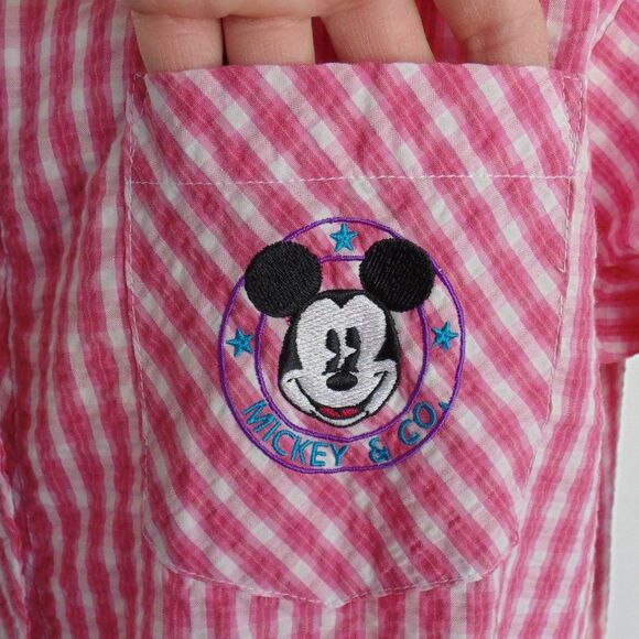 MICKEY & CO Nightgown, L, Pink Seersucker, Button front w/Logo, Short sleeves - Picture 5 of 13